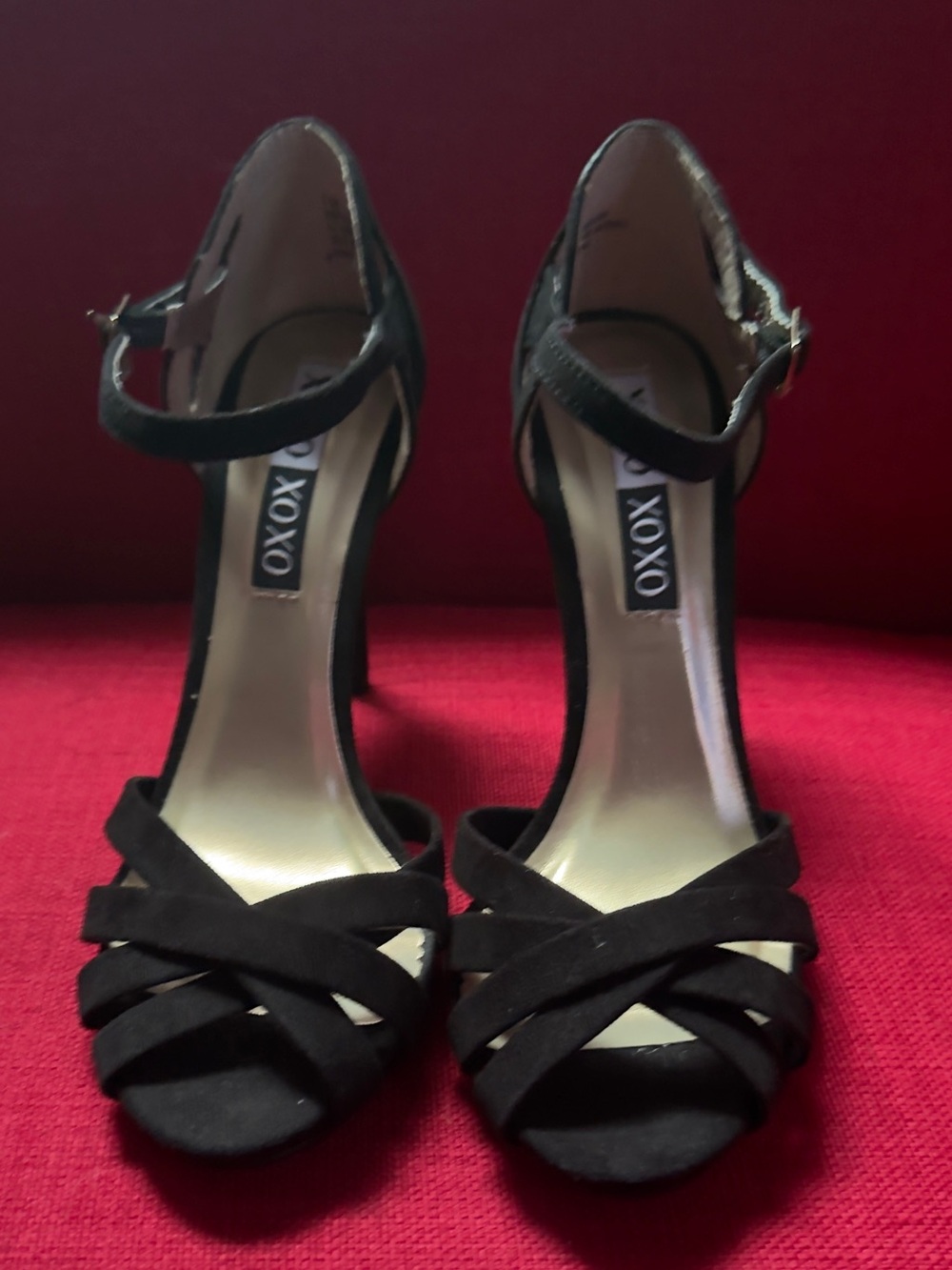 Oxo Black Suede Crisscross Ankle-Strap Heels